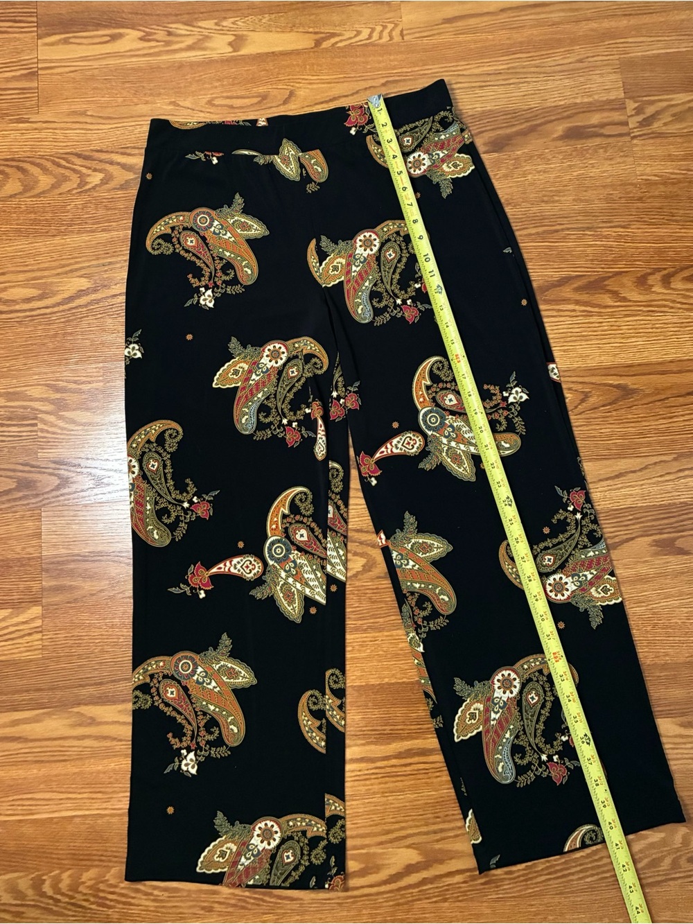 Vince Camuto Black Paisley Wide-Leg Pants with Red & Gold Accents - Picture 3 of 3